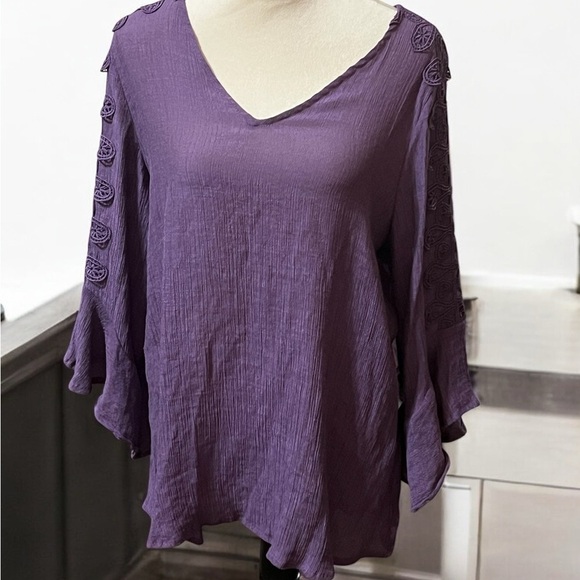 Purple Relaxed Asymmetrical Tunic with Bell Sleeves - Picture 1 of 7